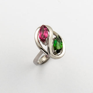 Toi-et-Moi Ring aus 585 Weißgold mit Turmalin, nachhaltiger second hand Schmuck perfekt aufgearbeitet
