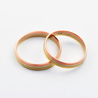 Trauringe aus 750 Gelb-, Rosé- und Weißgold, nachhaltiger second hand Schmuck perfekt aufgearbeitet