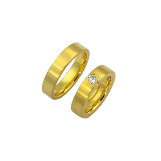 Trauringe aus 585 Gelbgold mit Brillant, nachhaltiger second hand Schmuck perfekt aufgearbeitet