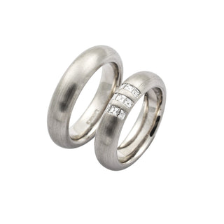 Henrich & Denzel Trauringe aus 950 Platin mit Diamant, hochwertiger second hand Schmuck perfekt aufgearbeitet