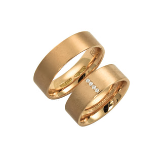 Niessing Trauringe rechteck/bombiert aus 750 Roségold mit Brillant, nachhaltiger second hand Schmuck perfekt aufgearbeitet