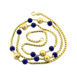Veneziakette aus 585 Gelbgold mit Lapislazuli, nachhaltiger second hand Schmuck perfekt aufgearbeitet