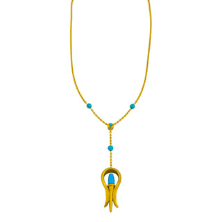 Fibula Y-Kette aus 750 Gelbgold mit Türkis, nachhaltiger second hand Schmuck perfekt aufgearbeitet