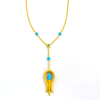 Fibula Y-Kette aus 750 Gelbgold mit Türkis, nachhaltiger second hand Schmuck perfekt aufgearbeitet