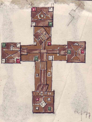 A. Frühauf Kreuzanhänger aus 750 Gelb- und Weißgold mit Rubin, Smaragd und Diamant, nachhaltiger second hand Schmuck perfekt aufgearbeitet