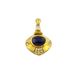 Saphiranhänger aus 585 Gelbgold mit Brillant, nachhaltiger second-hand Schmuck perfekt aufgearbeitet