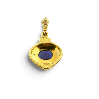 Saphiranhänger aus 585 Gelbgold mit Brillant, nachhaltiger second-hand Schmuck perfekt aufgearbeitet