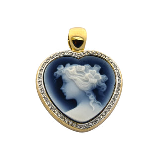 An-/Einhänger Herz aus 585 Gelb- und Weißgold mit Achat und Brillant, nachhaltiger second hand Schmuck perfekt aufgearbeitet