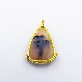 Anhänger Baum aus 585 Gelbgold mit Achat und Brillant, nachhaltiger second hand Schmuck perfekt aufgearbeitet