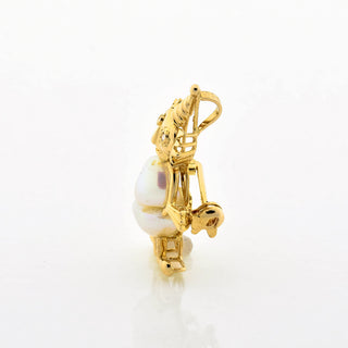 Anhänger/Brosche Harlekin aus 585 Gelbgold mit Perle und Diamant, nachhaltiger second hand Schmuck perfekt aufgearbeitet