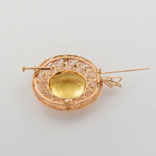 Anhänger/Brosche aus 585 Rotgold mit Citrin, nachhaltiger second hand Schmuck perfekt aufgearbeitet