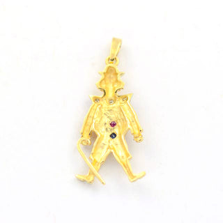 Rubinanhänger Clown aus 585 Gelbgold mit Saphir und Diamant, nachhaltiger second hand Schmuck perfekt aufgearbeitet