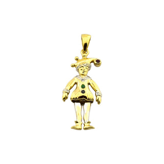 Rubinanhänger Clown aus 585 Gelb- und Weißgold mit Smaragd und Saphir, nachhaltiger second-hand Schmuck perfekt aufgearbeitet