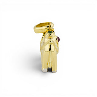Rubinanhänger Elefant aus 585 Gelb- und Weißgold mit Saphir und Diamant, nachhaltiger second-hand Schmuck perfekt aufgearbeitet