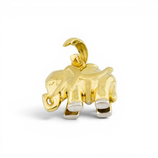 Rubinanhänger Elefant aus 585 Gelb- und Weißgold mit Saphir und Diamant, nachhaltiger second-hand Schmuck perfekt aufgearbeitet