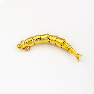 Anhänger Fisch aus 585 Gelbgold mit Glas, nachhaltiger second hand Schmuck perfekt aufgearbeitet