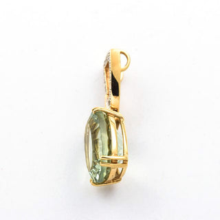 Anhänger aus 585 Gelb- und Weißgold mit Prasiolith und Brillant, nachhaltiger second hand Schmuck perfekt aufgearbeitet