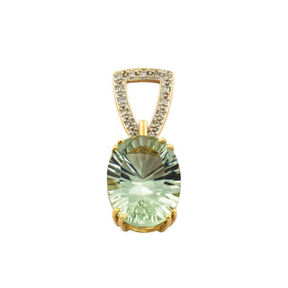 Anhänger aus 585 Gelb- und Weißgold mit Prasiolith und Brillant, nachhaltiger second hand Schmuck perfekt aufgearbeitet
