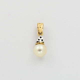 Perlenanhänger aus 750 Gelb- und Weißgold mit Brillant, nachhaltiger second hand Schmuck perfekt aufgearbeitet