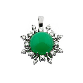 Anhänger aus 585 Gelb- und Weißgold mit Chrysopras, Brillant und Diamant, nachhaltiger second hand Schmuck perfekt aufgearbeitet