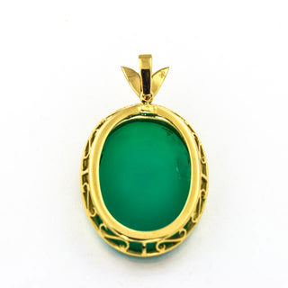 Anhänger aus 750 Gelbgold mit Chrysopras und Brillant, nachhaltiger second hand Schmuck perfekt aufgearbeitet