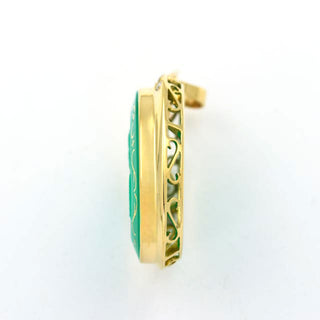 Anhänger aus 750 Gelbgold mit Chrysopras und Brillant, nachhaltiger second hand Schmuck perfekt aufgearbeitet