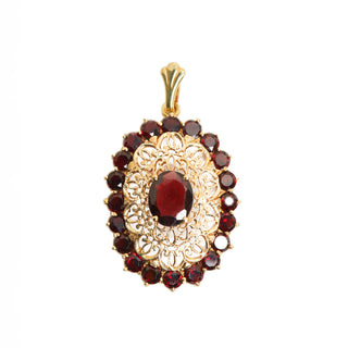 Granatanhänger aus 585 Gelbgold, nachhaltiger second hand Schmuck perfekt aufgearbeitet