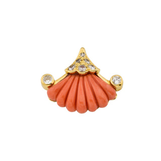 Korallenanhänger aus 750 Gelbgold mit Brillant und Diamant, nachhaltiger second-hand Schmuck perfekt aufgearbeitet