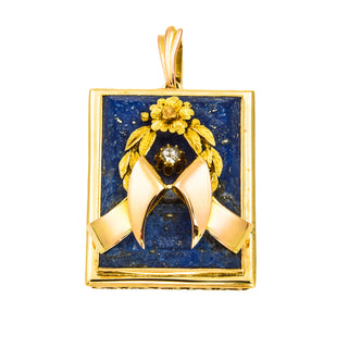 Anhänger aus 583 Gelbgold mit Lapislazuli und Diamant, nachhaltiger second hand Schmuck perfekt aufgearbeitet