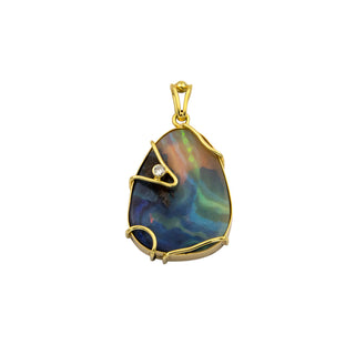 Anhänger aus 585 Gelbgold mit Opal und Brillant, nachhaltiger second hand Schmuck perfekt aufgearbeitet