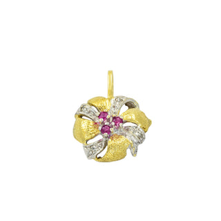 Rubinanhänger aus 585 Gelbgold mit Diamant, nachhaltiger second hand Schmuck perfekt aufgearbeitet