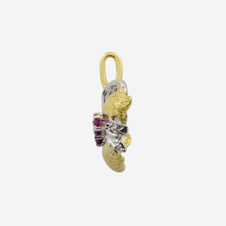Rubinanhänger aus 585 Gelbgold mit Diamant, nachhaltiger second hand Schmuck perfekt aufgearbeitet