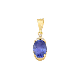 Saphiranhänger aus 585 Gelbgold mit Brillant, nachhaltiger second-hand Schmuck perfekt aufgearbeitet