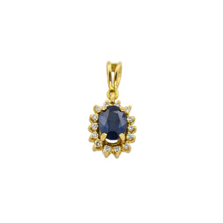 Saphiranhänger aus 750 Gelbgold mit Brillant, nachhaltiger second hand Schmuck perfekt aufgearbeitet