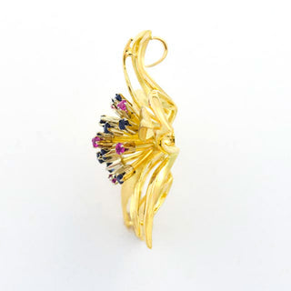 Anhänger aus 750 Gelbgold mit Saphir und Rubin, nachhaltiger second hand Schmuck perfekt aufgearbeitet