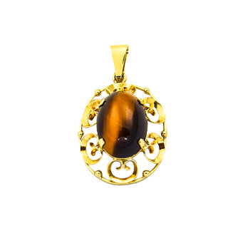 Anhänger aus 585 Gelbgold mit Tigerauge, nachhaltiger second hand Schmuck perfekt aufgearbeitet
