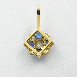 Saphiranhänger aus 585 Gelb- und Weißgold mit Brillant und Diamant, nachhaltiger second hand Schmuck perfekt aufgearbeitet