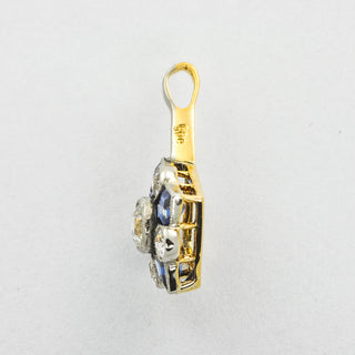 Saphiranhänger aus 585 Gelb- und Weißgold mit Brillant und Diamant, nachhaltiger second hand Schmuck perfekt aufgearbeitet