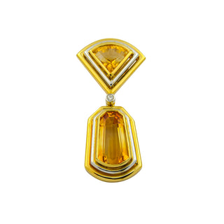 Anhänger aus 750 Gelb- und Weißgold mit Citrin und Brillant, nachhaltiger second hand Schmuck perfekt aufgearbeitet