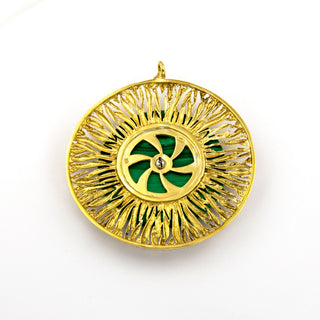 Anhänger aus 750 Gelb- und Weißgold mit Malachit und Brillant, nachhaltiger second hand Schmuck perfekt aufgearbeitet