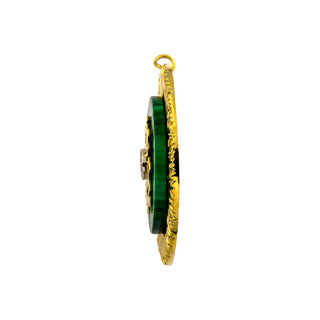Anhänger aus 750 Gelb- und Weißgold mit Malachit und Brillant, nachhaltiger second hand Schmuck perfekt aufgearbeitet