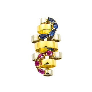 Anhänger aus 585 Gelb- und Weißgold mit Rubin und Saphir, nachhaltiger second hand Schmuck perfekt aufgearbeitet