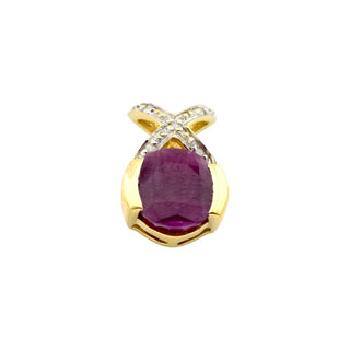 Rubinanhänger aus 585 Gelb- und Weißgold mit Brillant, nachhaltiger second-hand Schmuck perfekt aufgearbeitet