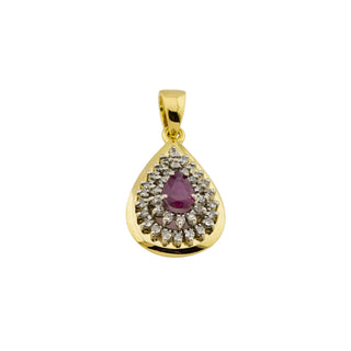 Rubinanhänger aus 585 Gelb- und Weißgold mit Diamant, nachhaltiger second-hand Schmuck perfekt aufgearbeitet