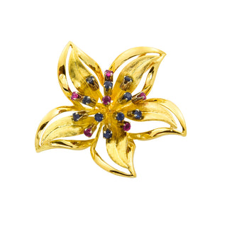 Anhänger aus 750 Gelb- und Weißgold mit Saphir und Rubin, nachhaltiger second hand Schmuck perfekt aufgearbeitet