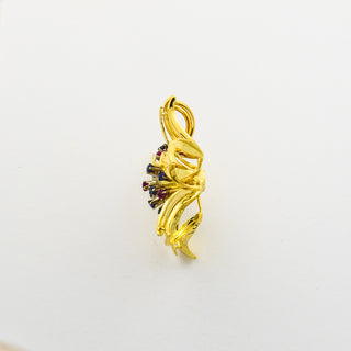 Anhänger aus 750 Gelb- und Weißgold mit Saphir und Rubin, nachhaltiger second hand Schmuck perfekt aufgearbeitet