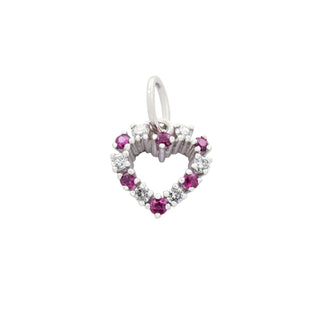 Rubinanhänger Herz aus 750 Weißgold mit Brillant, nachhaltiger second hand Schmuck perfekt aufgearbeitet