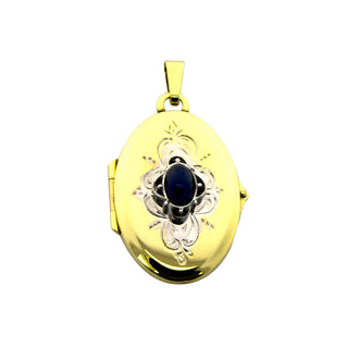 Anhänger/Medaillon aus 585 Gelb- und Weißgold mit Saphir, nachhaltiger second hand Schmuck perfekt aufgearbeitet
