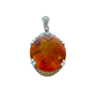 Anhänger aus 585 Weißgold mit Citrin und Diamant, nachhaltiger second hand Schmuck perfekt aufgearbeitet