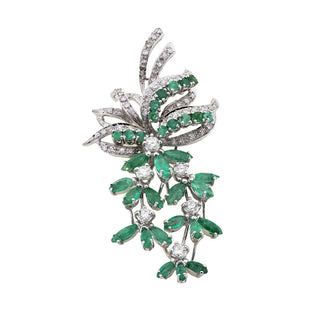 Smaragdanhänger aus 750 Weißgold mit Brillant und Diamant, nachhaltiger second hand Schmuck perfekt aufgearbeitet